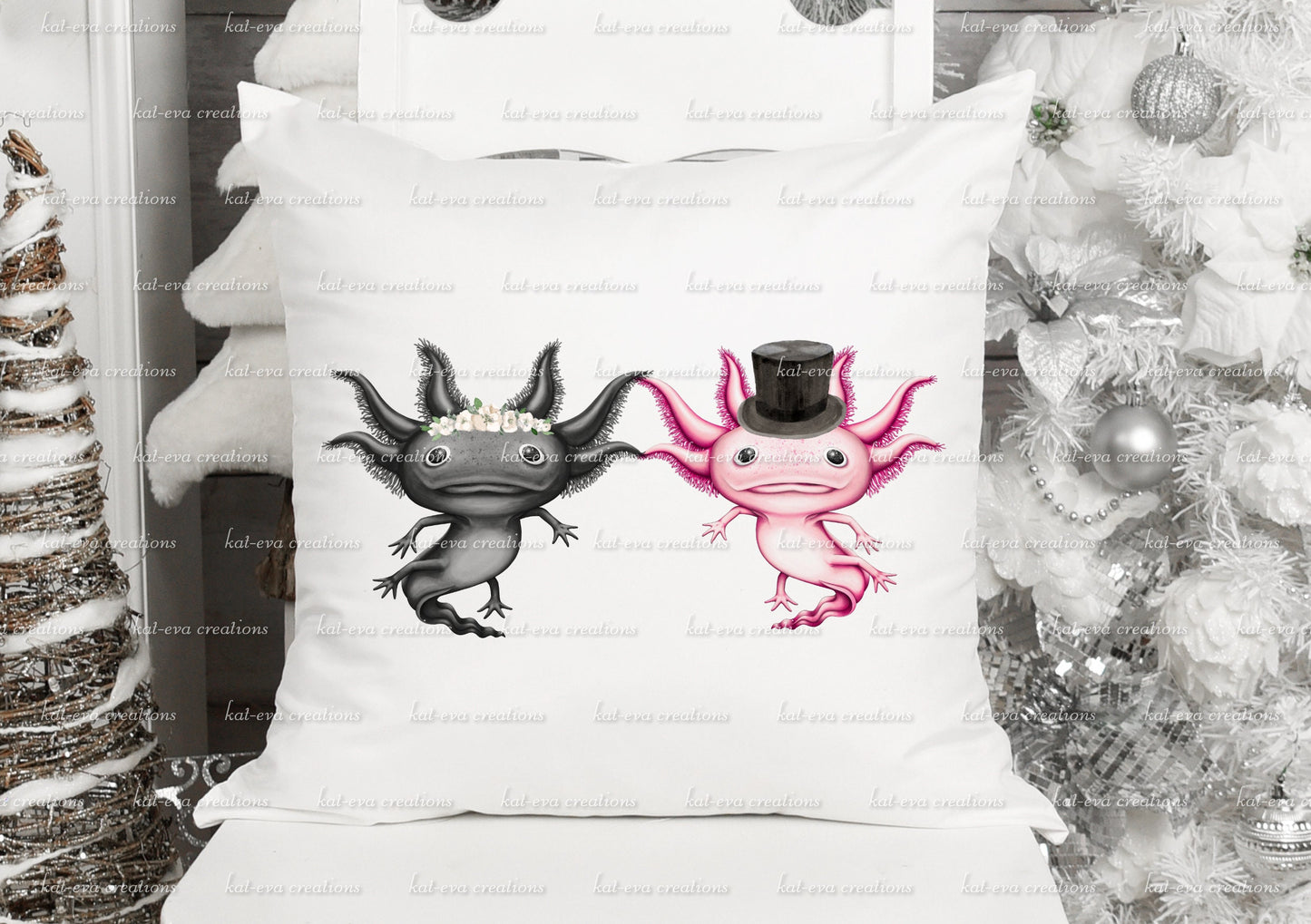 personalised axolotl wedding cushion