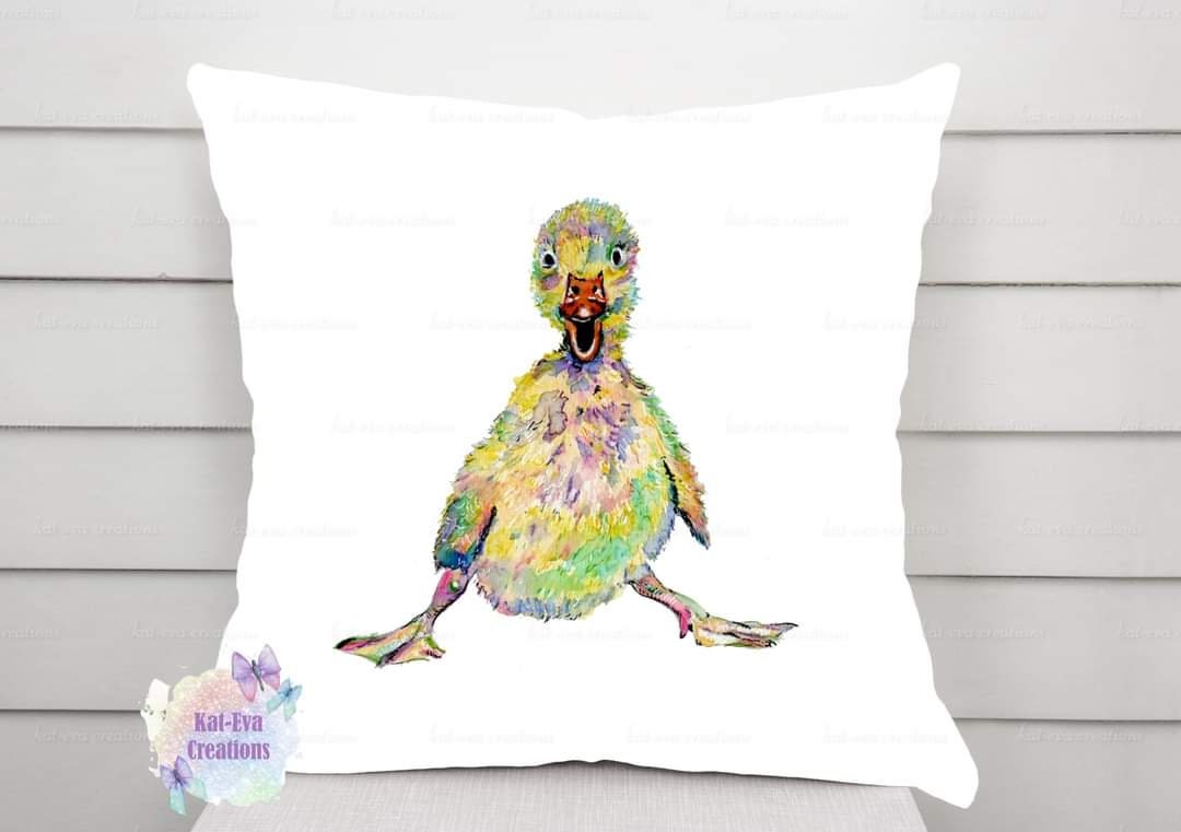 Beautiful watercolour duck duckling cushion. can be personalised