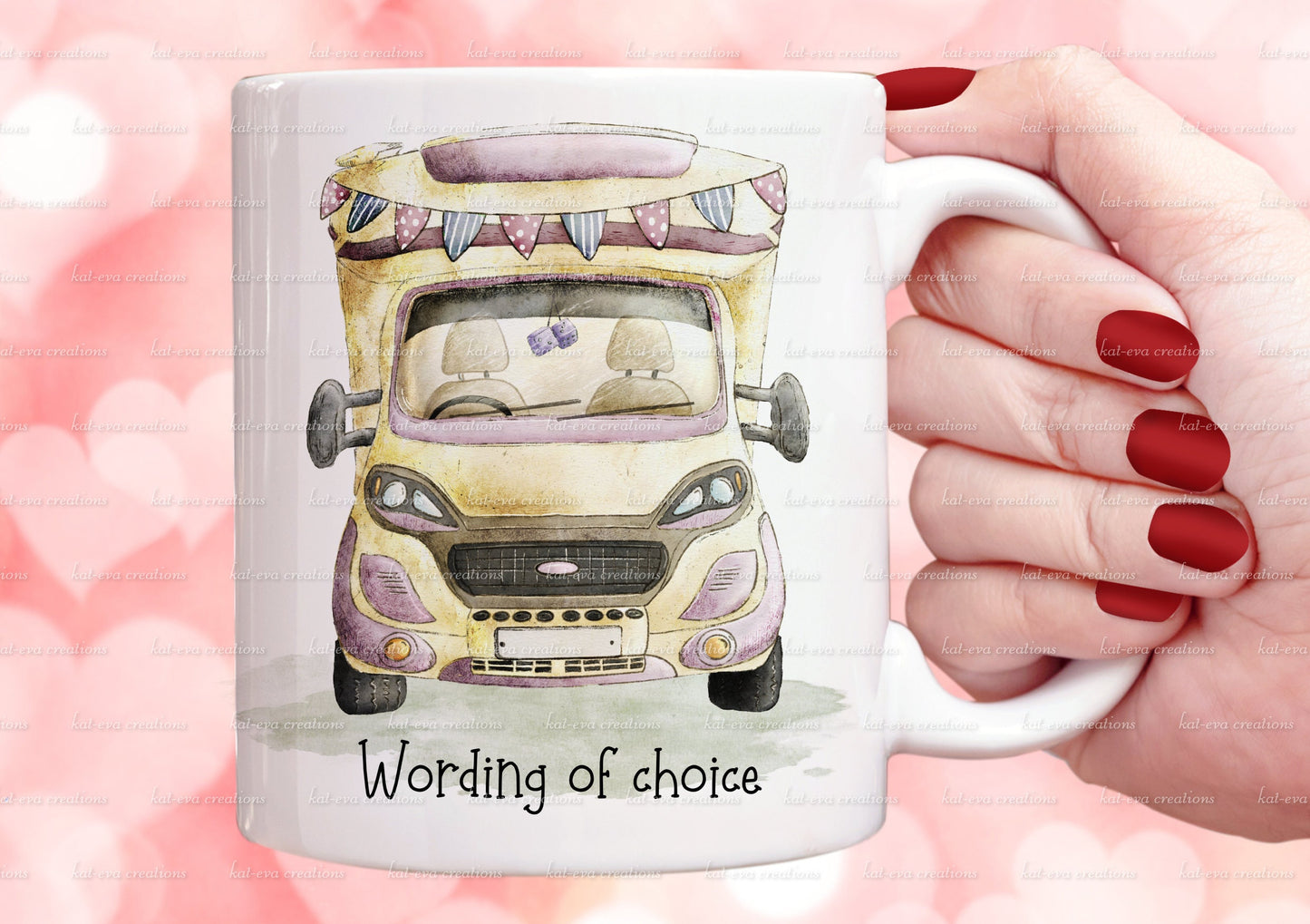 motorhome mug. personalised vintage motorhome cup. Campervan mug. choice of colours