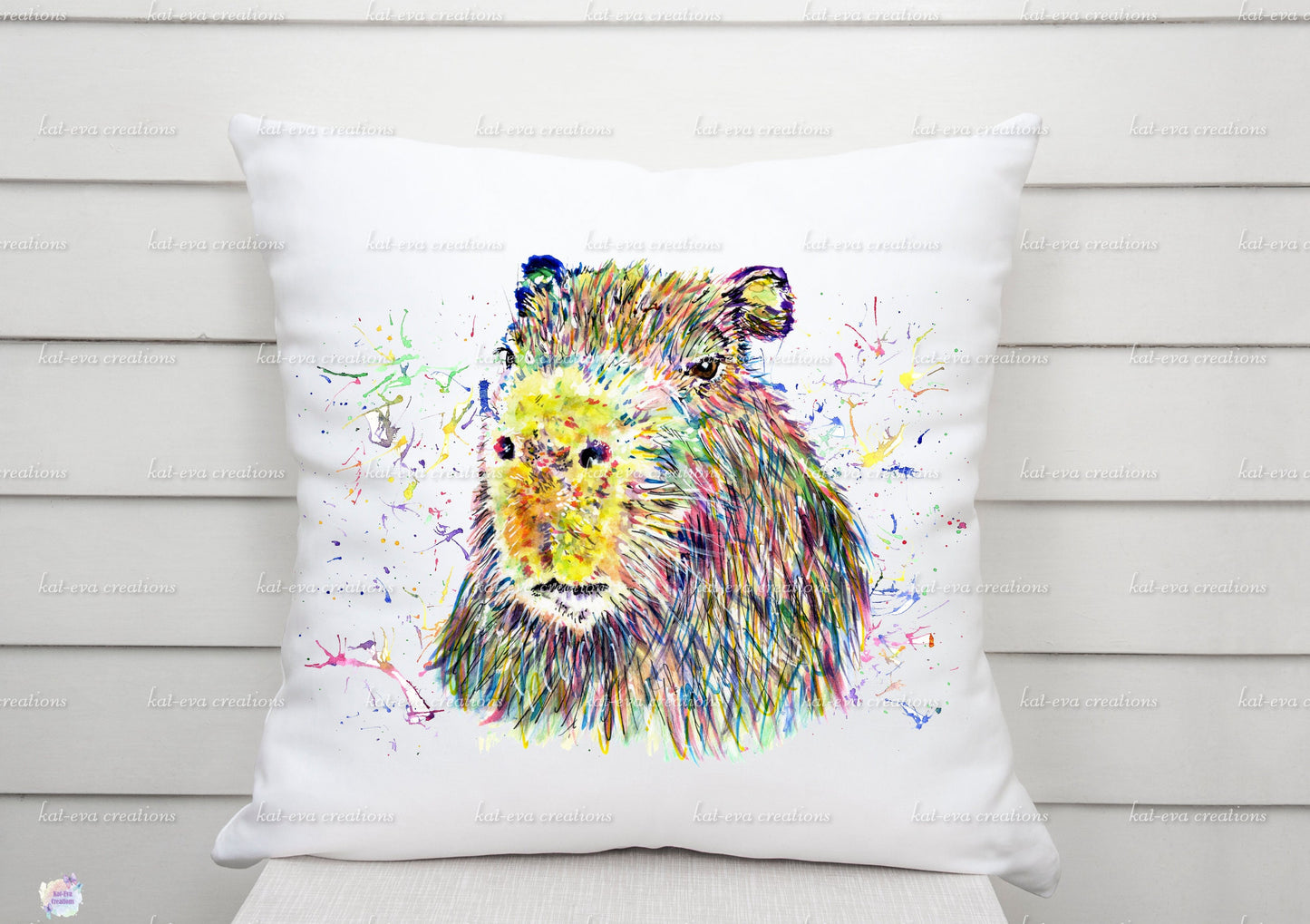 Watercolour capybara cushion. can be personalised.
