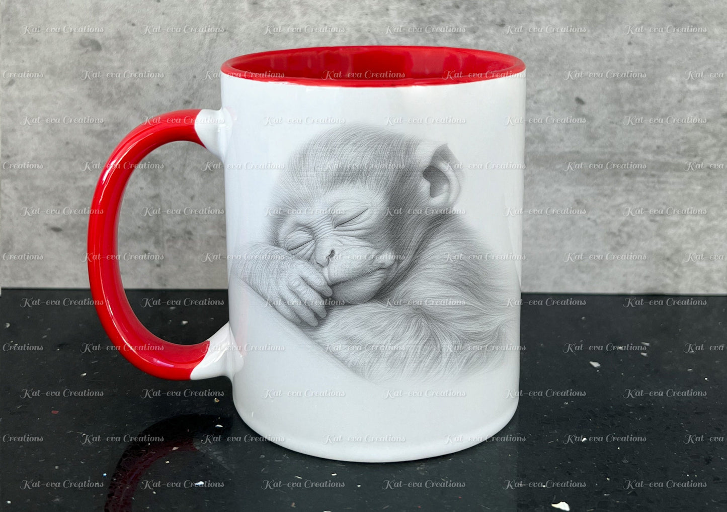 sleeping monkey mug. Personalised baby monkey / chimp cup. Ideal gift for Christmas. Birthday, secret santa or stocking filler