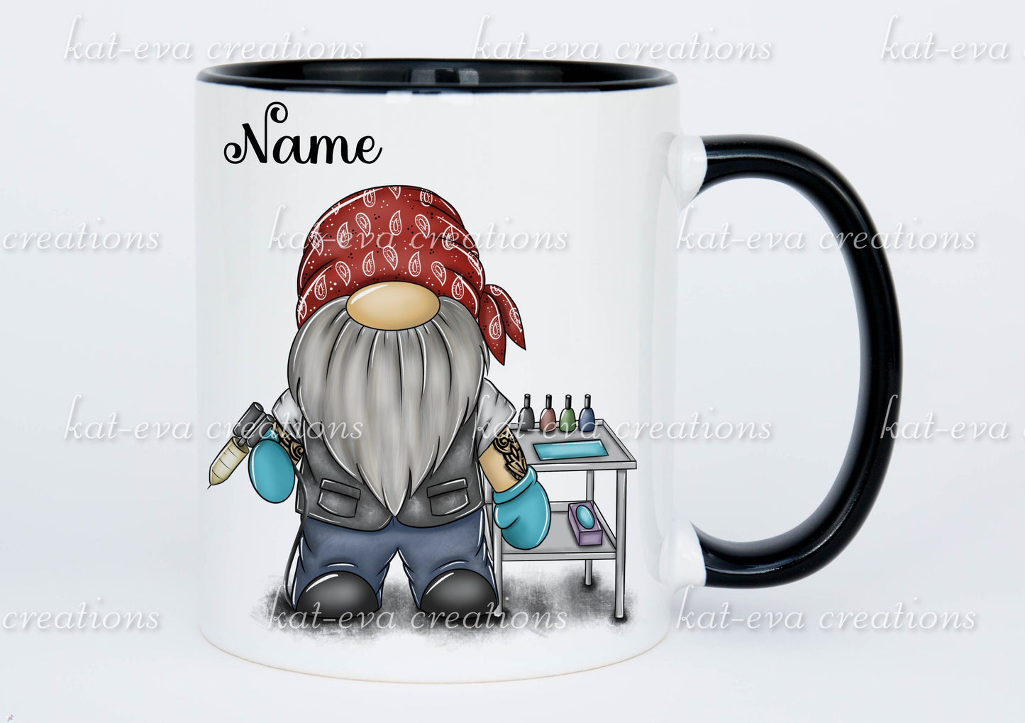 tattooist gnome, gonk gonkette personalised mug or mug and coaster set