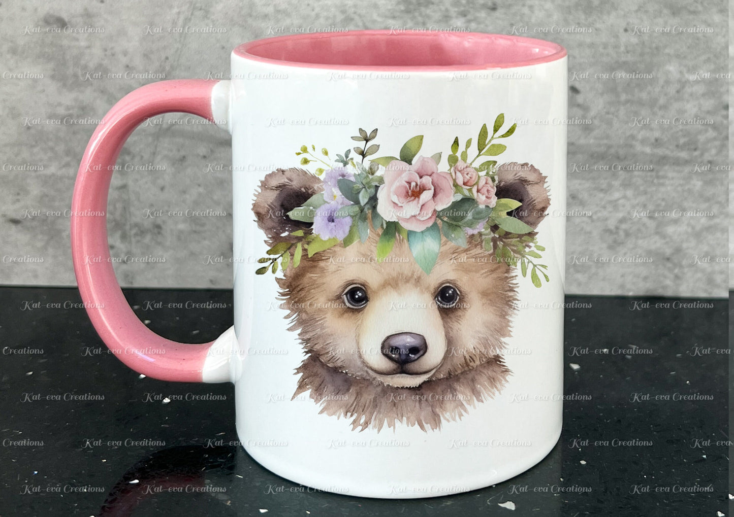 personalised bear mug. Gorgeous Floral Bear Cup. Ideal for birthday, secret santa, stocking filler or Christmas present