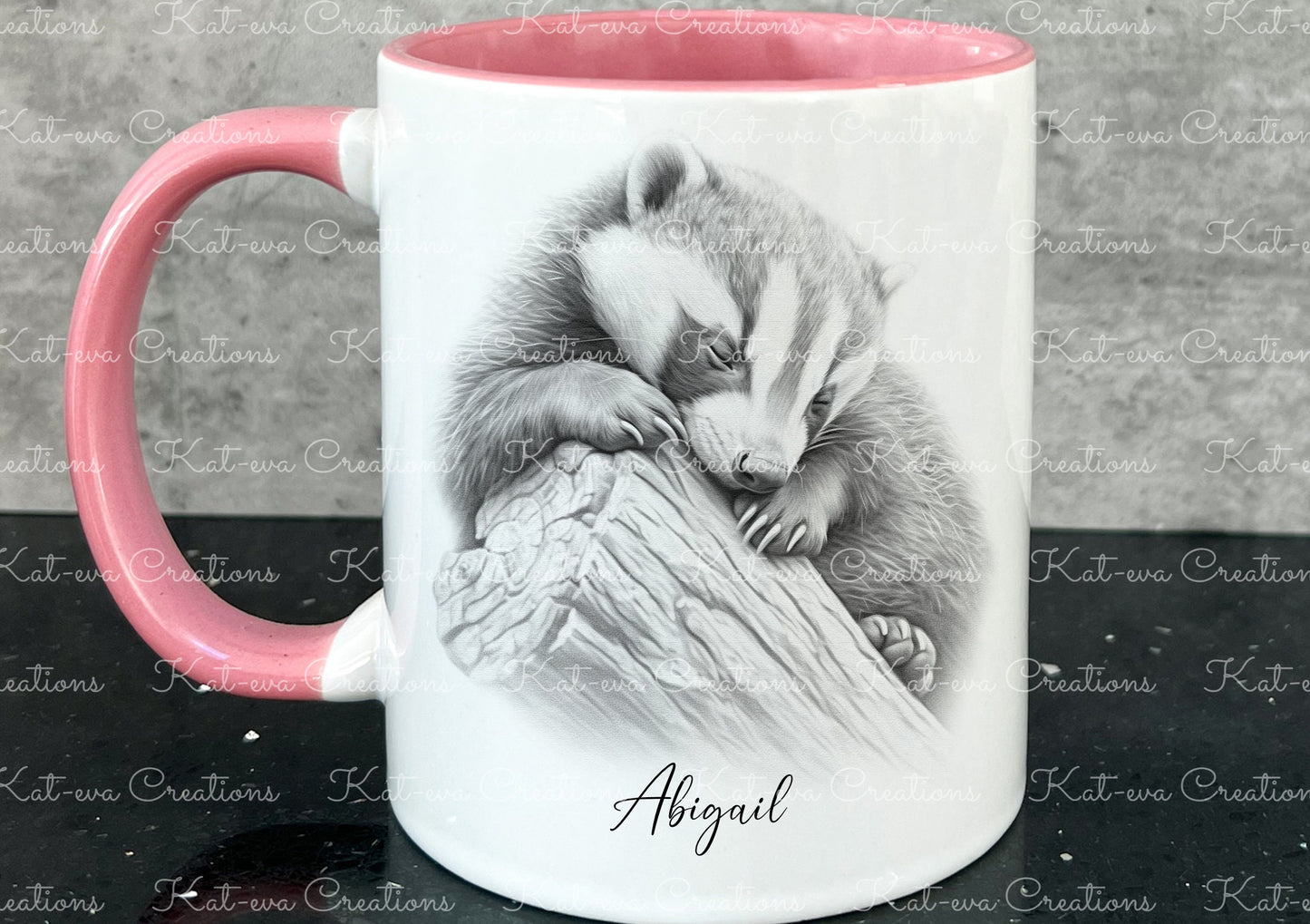 sleeping badger mug. Personalised badger cup. Ideal gift for Christmas. Birthday, secret santa or stocking filler