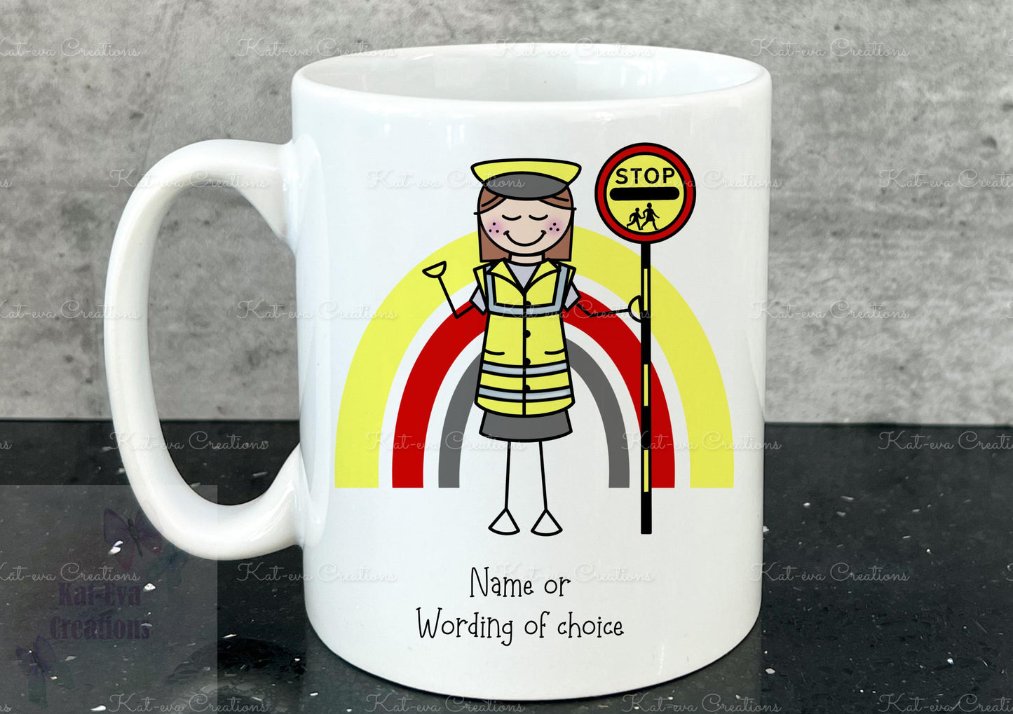 personalised lollipop lady / man / crossing stick man rainbow 11oz mug or mug and coaster set