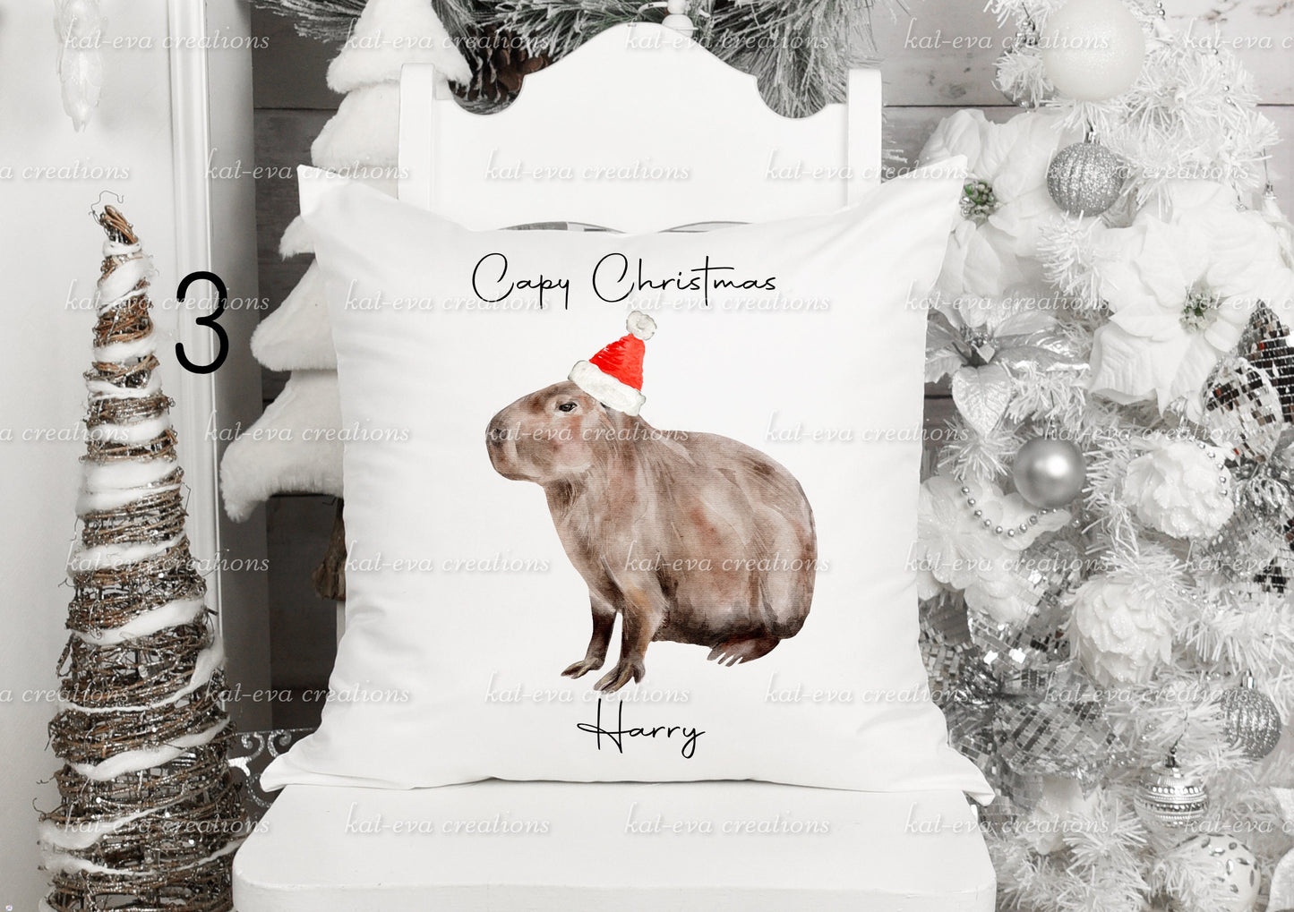 personalised christmas capybara cushion, Elf, Santa, Father Christmas