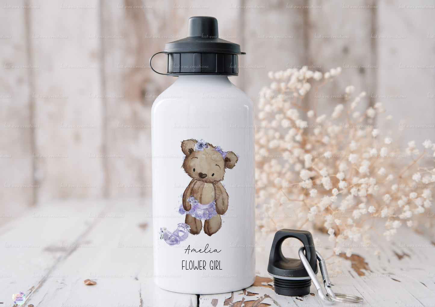 Personalised water bottle Ideal gift for Flower girl, page boy, 600ml water bottle. birthday or easter gift