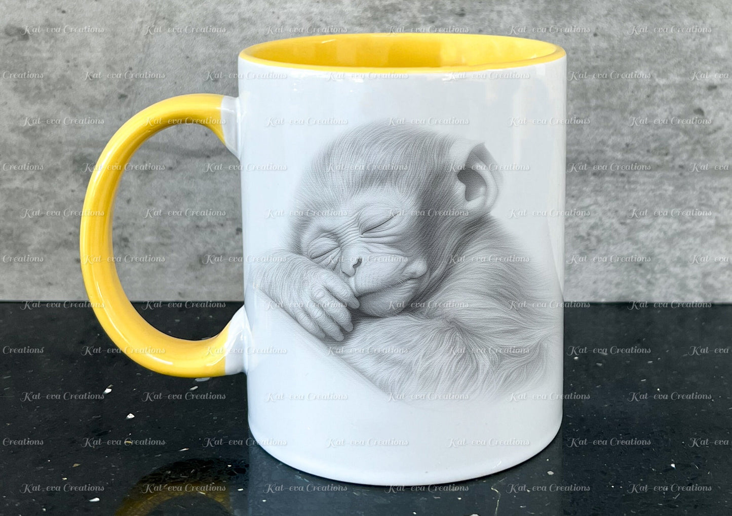 sleeping monkey mug. Personalised baby monkey / chimp cup. Ideal gift for Christmas. Birthday, secret santa or stocking filler