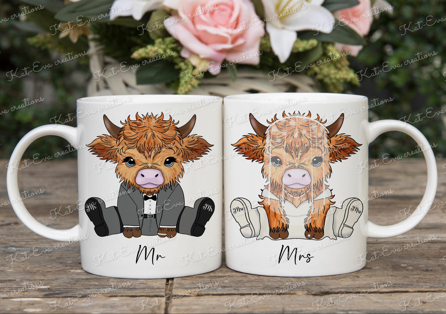 Highland cow Wedding mugs. Personalised mug. Engagement, wedding or anniversary cup Highland cow congratulations. highland coo