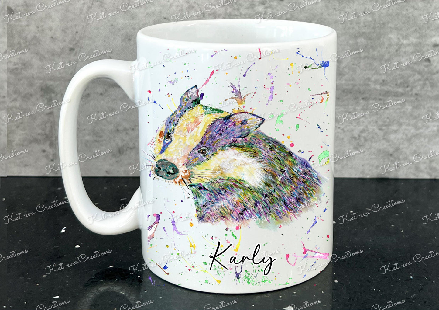personalised badger mug. badger cup. beautiful christmas or birthday present. secret santa gift. xmas eve mug or stocking filler