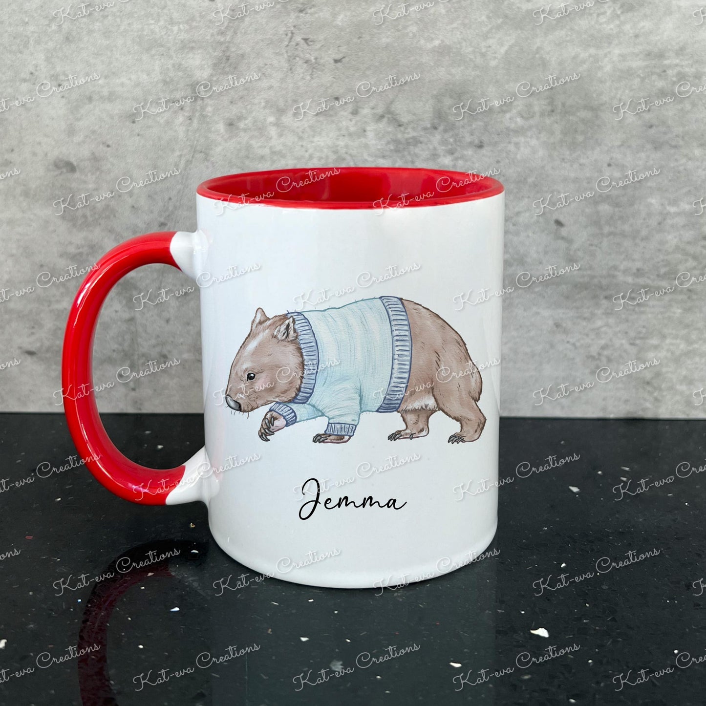 wombat mug, personalised wombat cup. ideal for Christmas eve box, stocking filler, secret santa gift or birthday present.