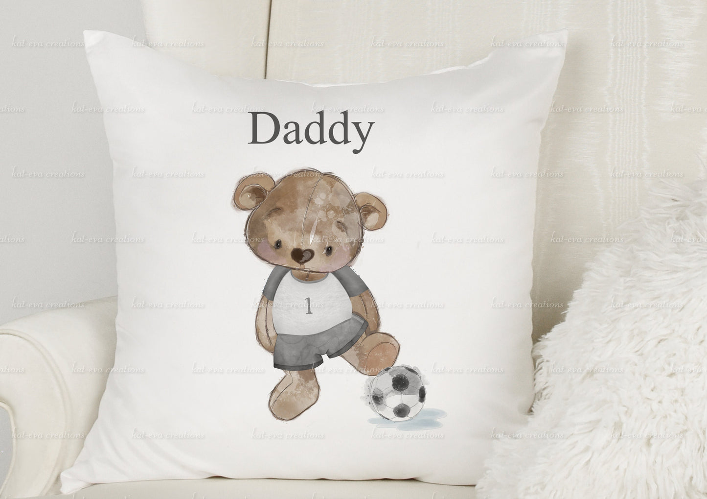 bear football cushion, personalised pillow, ideal for fathers day, birthdays, or coach thank you gifts