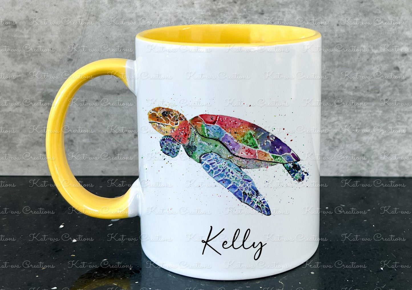 personalised turtle mug, available with or without coaster. ideal birthday or christmas present or secret santa gift