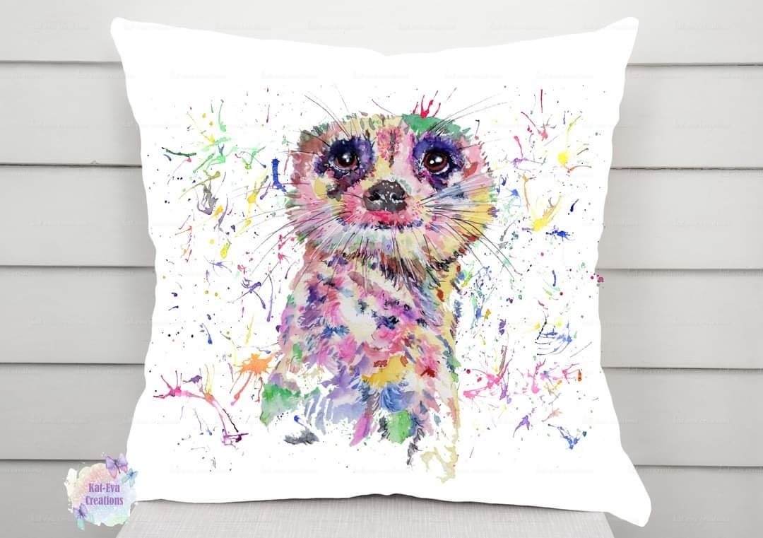 Beautiful watercolour meerkat cushion. Can be personalised