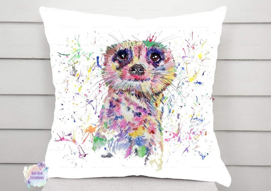 Beautiful watercolour meerkat cushion. Can be personalised