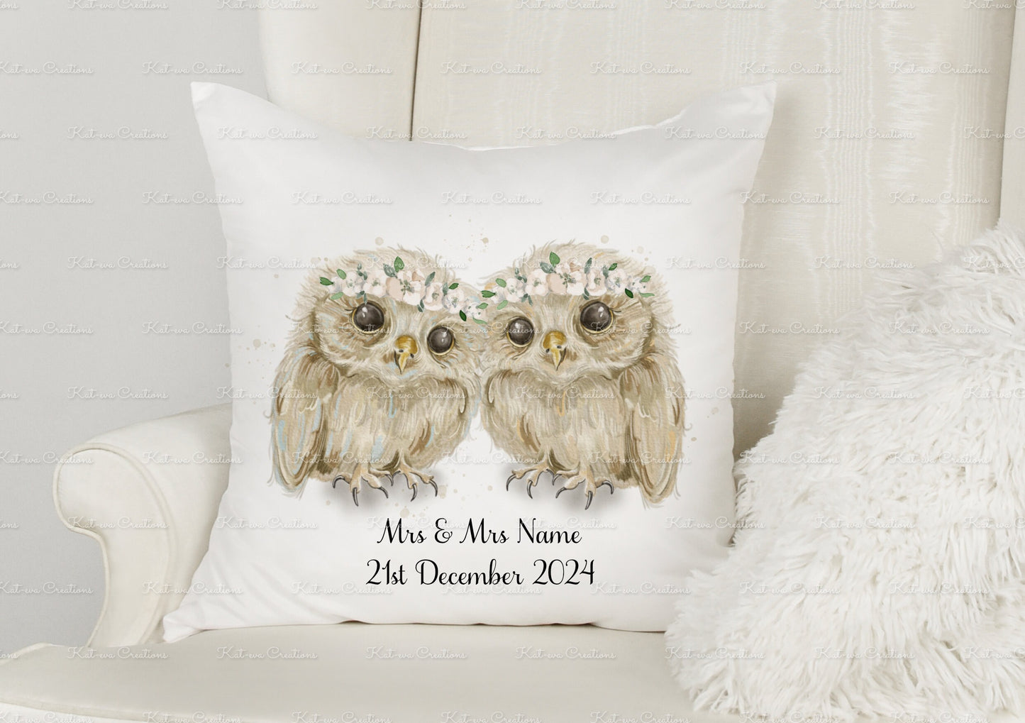 Wedding gift, Personalised Wedding Cushion. Owl pillow. Bride and Groom Owl present