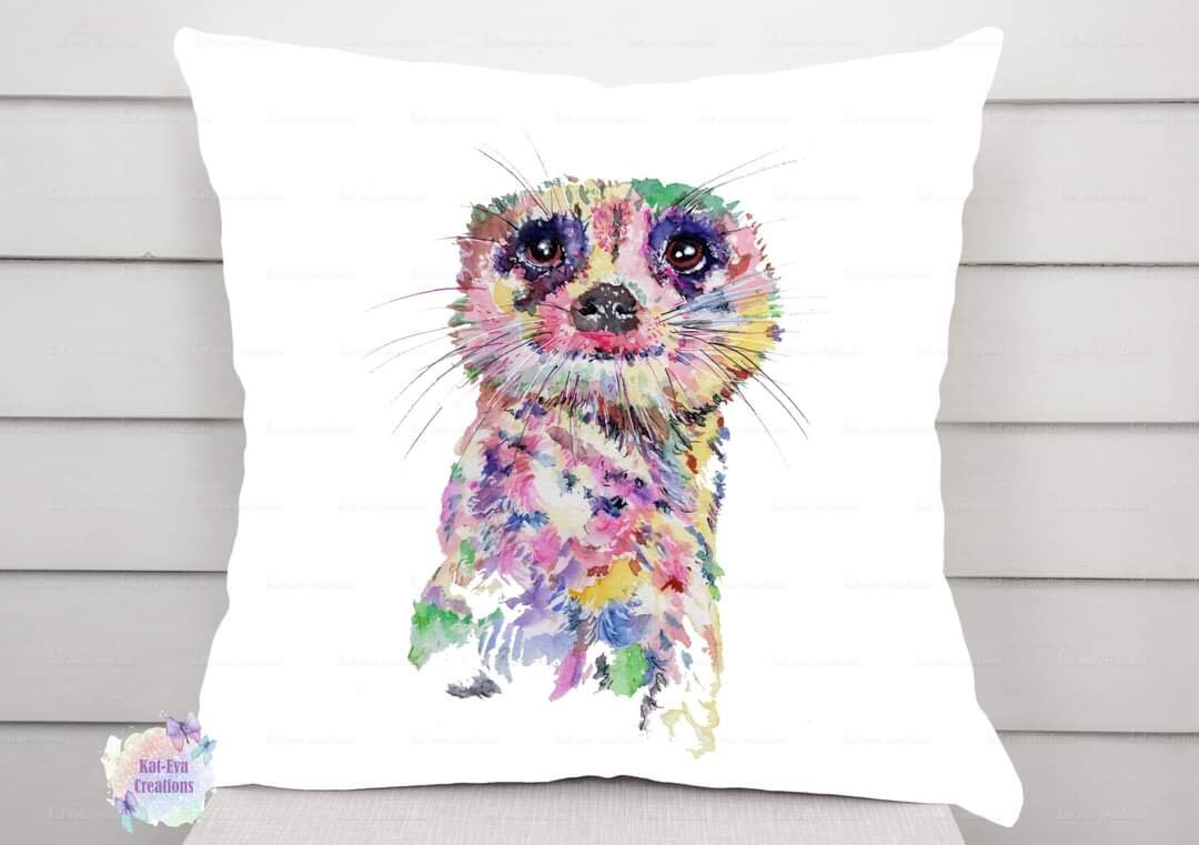 Beautiful watercolour meerkat cushion. Can be personalised