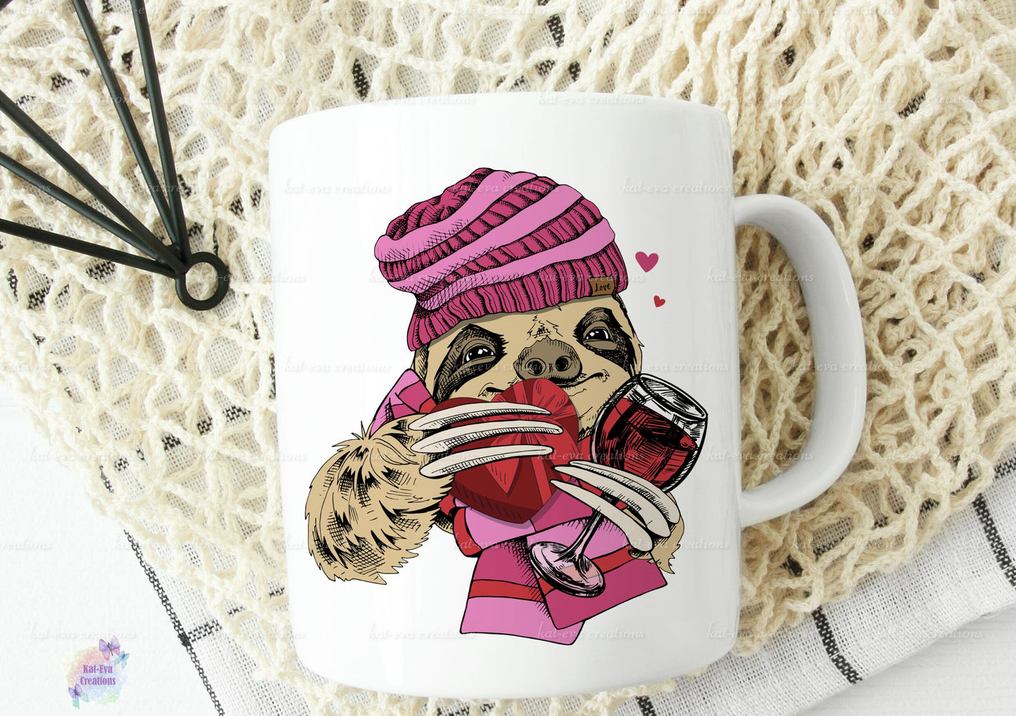 pink sloth coffee wine mug. can be personalised. ideal for valentines day
