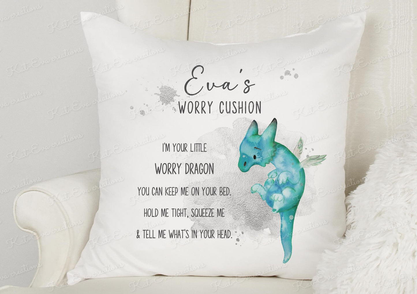 dragon cushion. Personalised Dragon worry cushion. gift for children, Dragon present