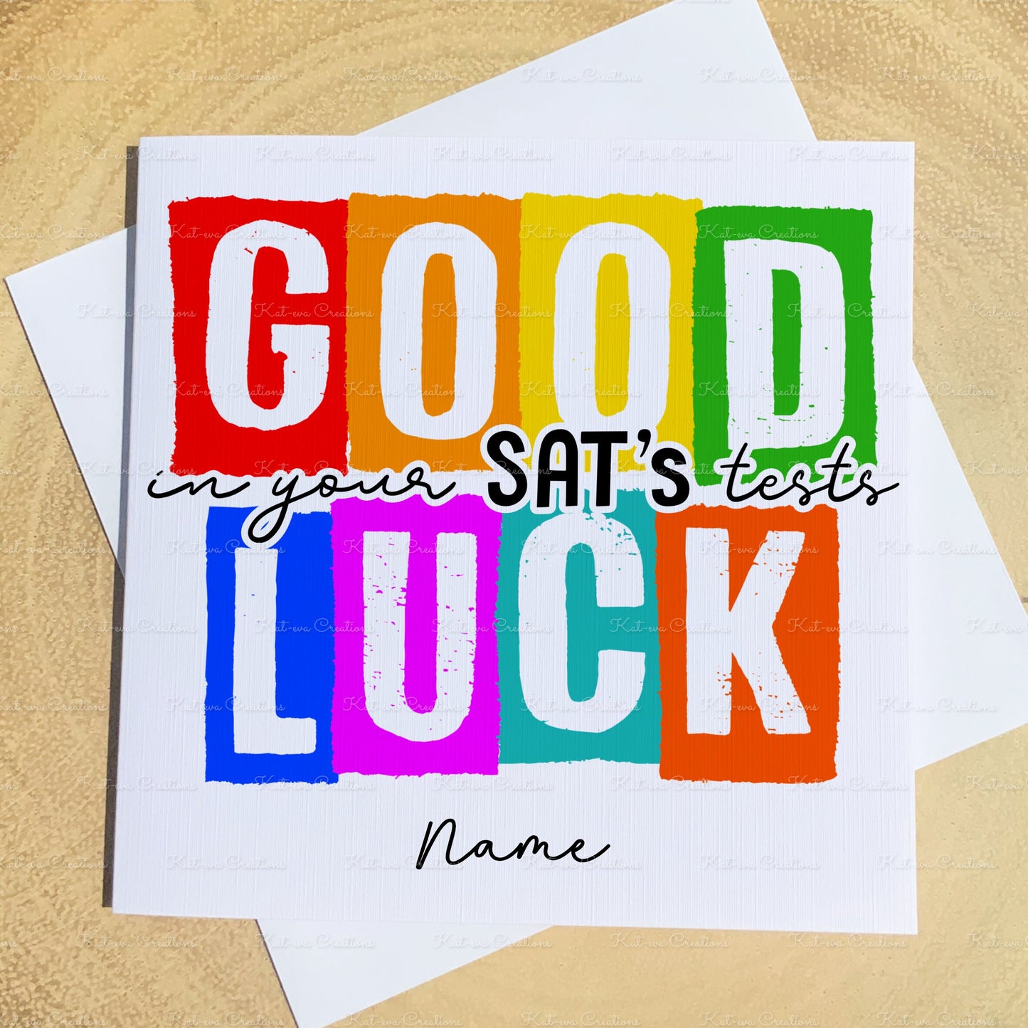 good luck in your exams card. personalised SATS, GCSE and A level cards
