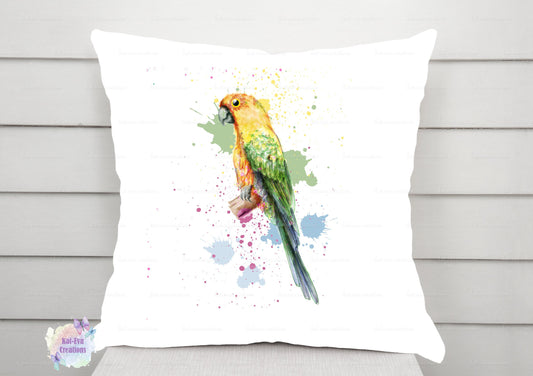Personalised budgie, parrot cushion. Watercolour birds cushion