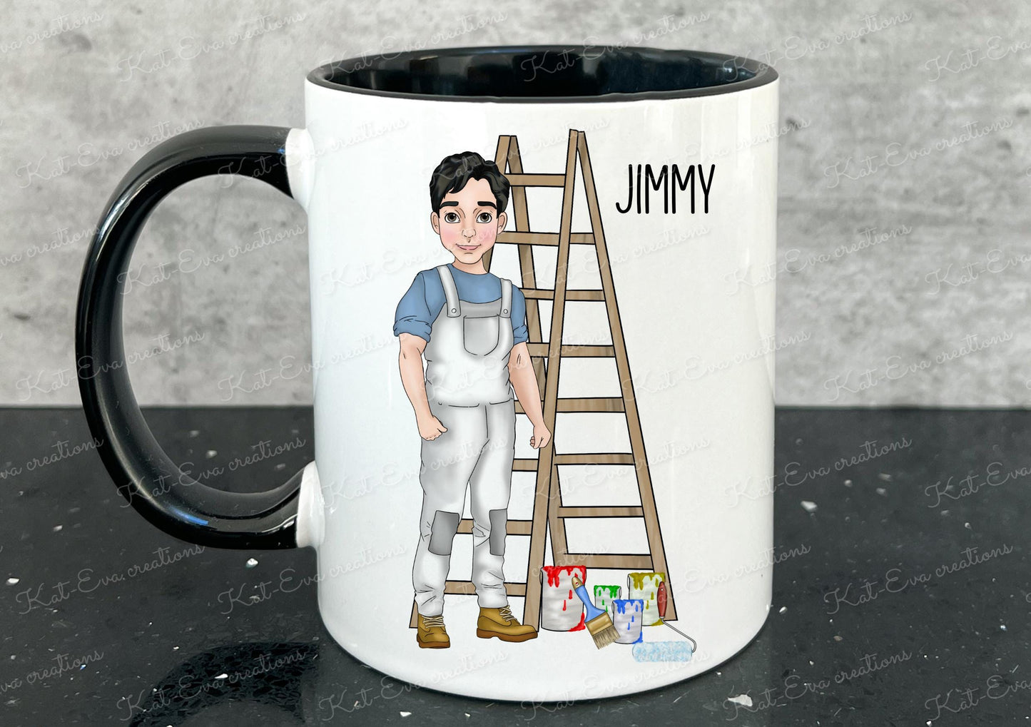 painter and decorator mug, Personalised painter cup. ideal christmas or birthday gift. Choice of characters