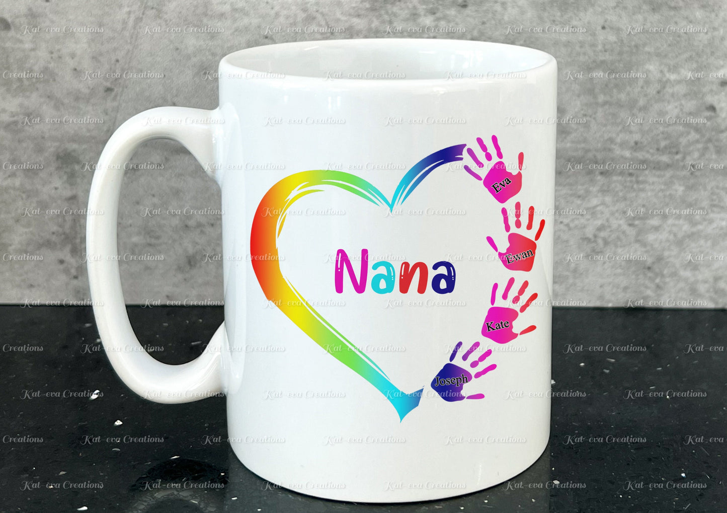 handprint heart mug, Personalised mug for Mum, gran, nana, grandma, mam. ideal christmas gift, birthday or mothers day present