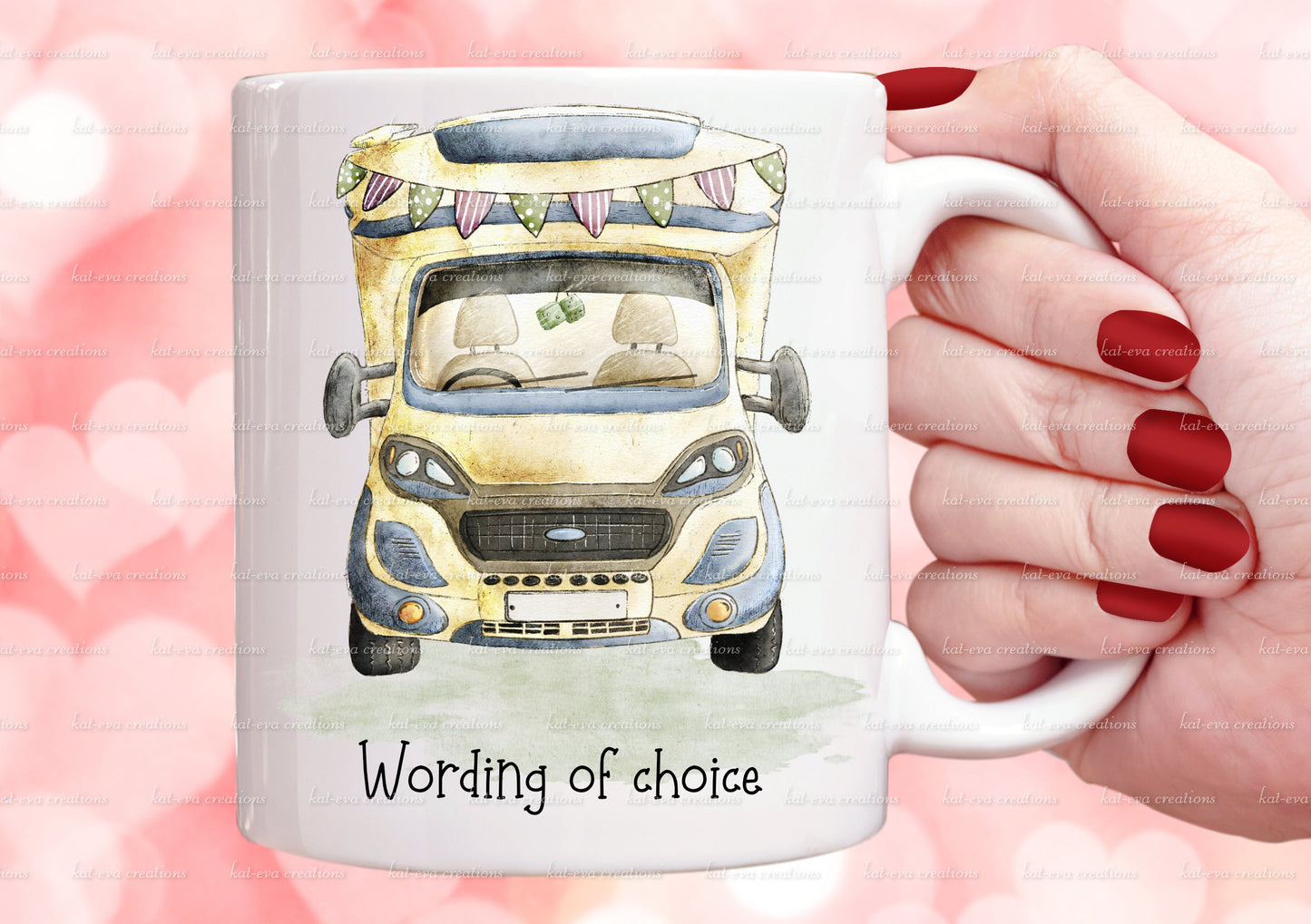 motorhome mug. personalised vintage motorhome cup. Campervan mug. choice of colours