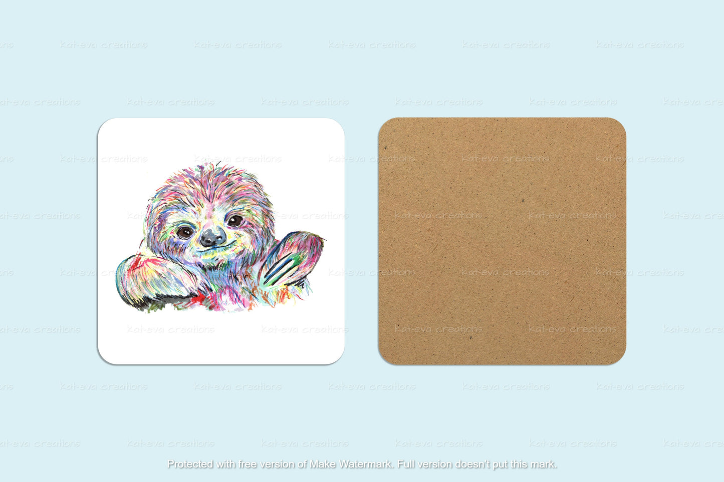 watercolour sloth mug or mug and coaster set. can be personalised
