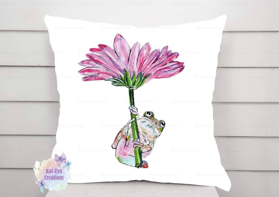 Watercolour frog cushion. can be personalised.