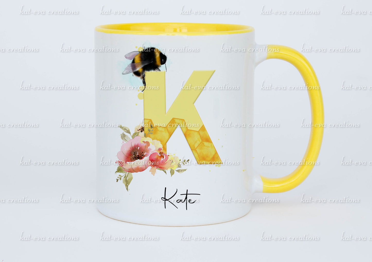 Stunning personalised bee initial mug or mug and coaster set Ideal christmas, birthday or mothers day gift