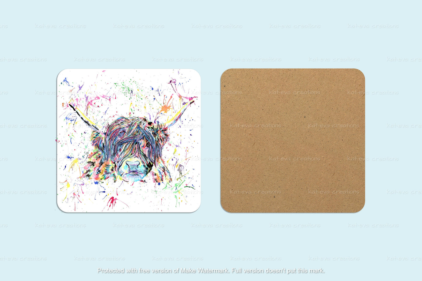 Stunning watercolour highland cow mug or mug and coaster set. can be personalised