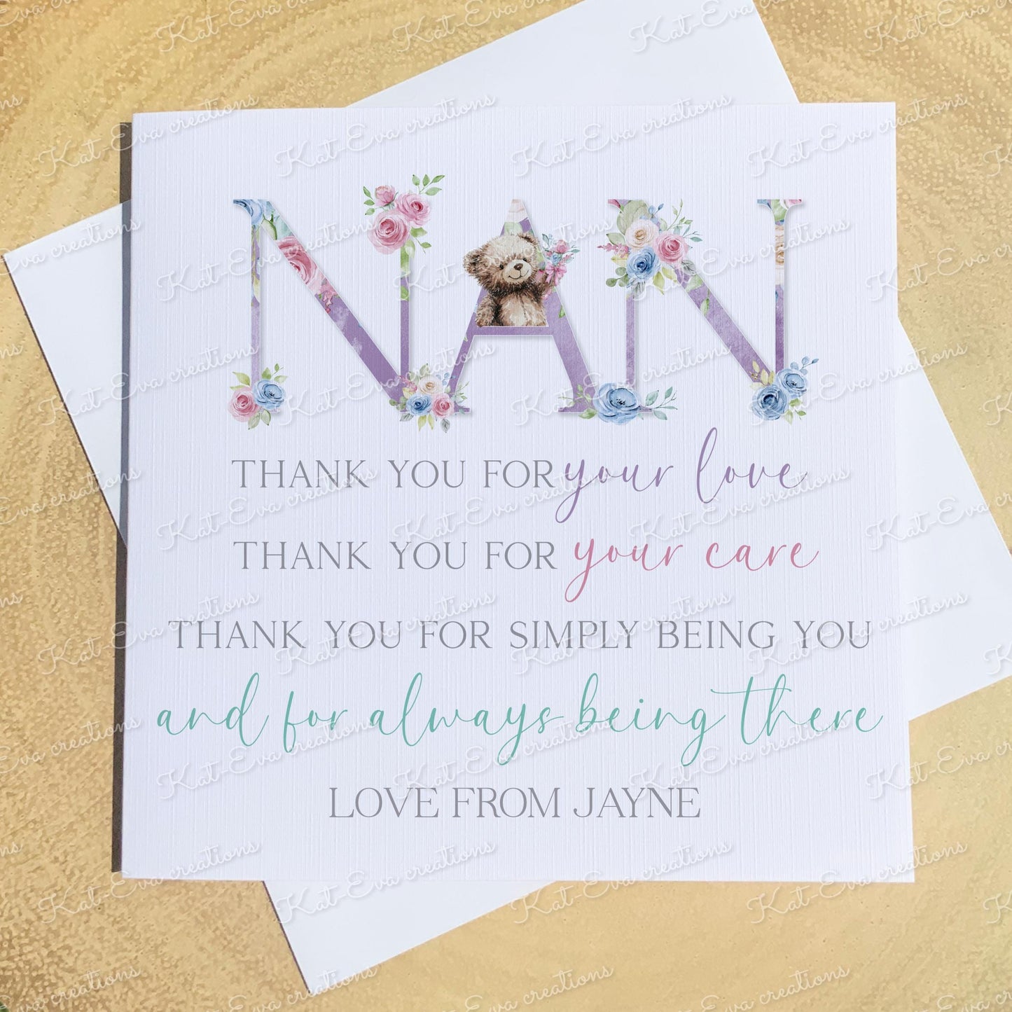 Personalised mother's day card. Happy mothers day or birthday card for mam, mom, mum, nan, nanna, nana, nannie, nanny. Cute Teddy bear card