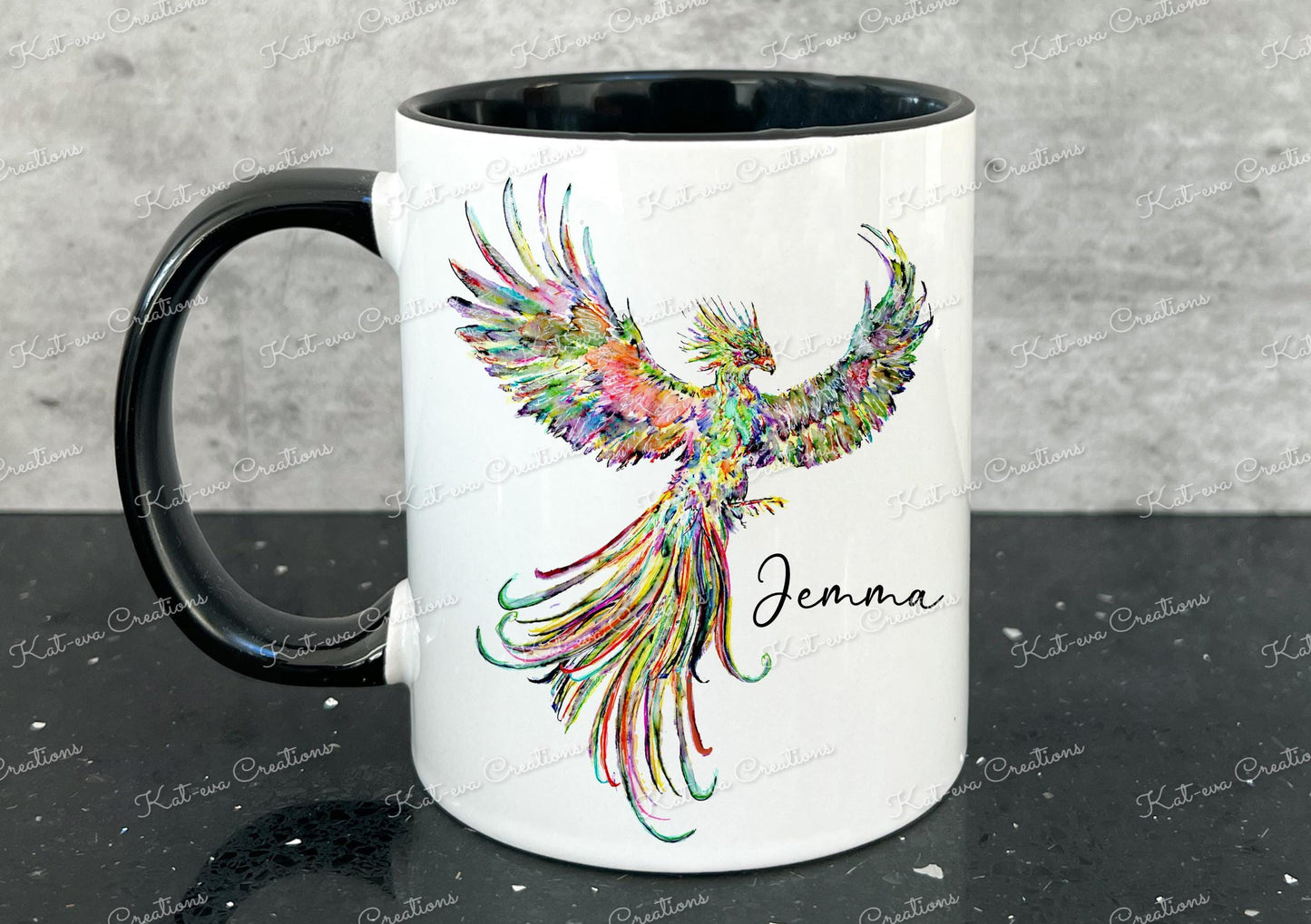 Beautiful phoenix mug. Personalised phoenix cup. ideal christmas or birthday gift. Secret santa present idea