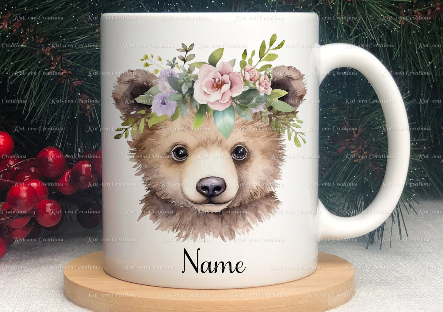 personalised bear mug. Gorgeous Floral Bear Cup. Ideal for birthday, secret santa, stocking filler or Christmas present