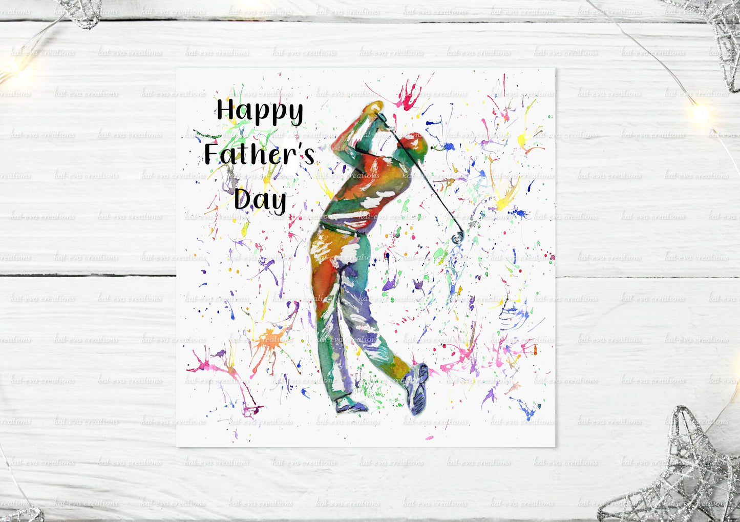 personalised golf, golfer watercolour card. ideal for birthdays, father's day or any other occasion