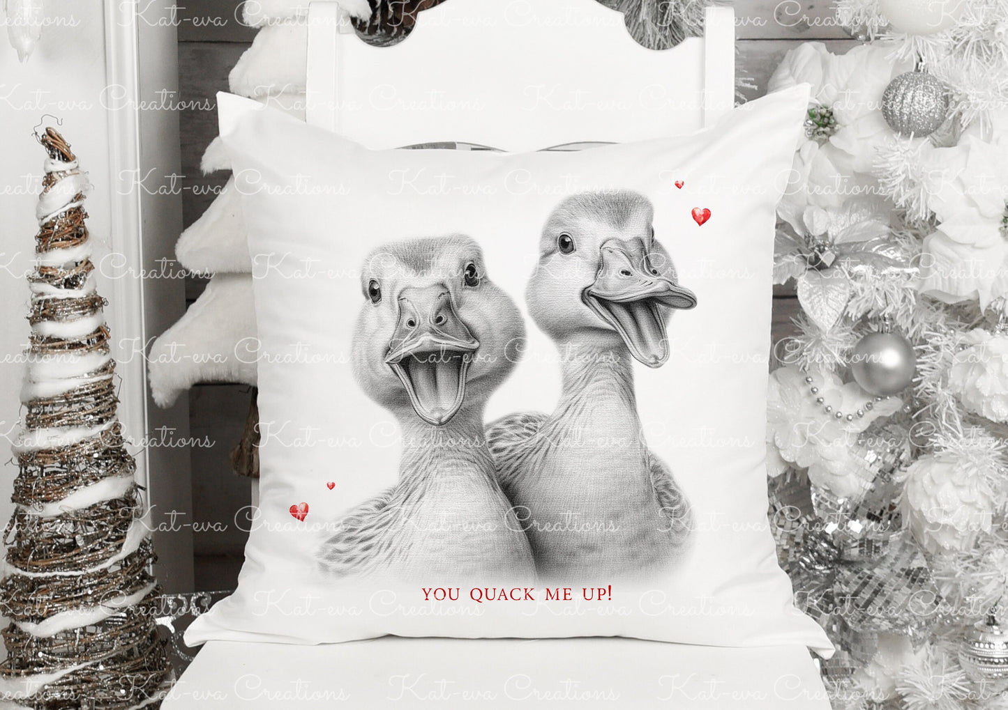 Duck cushion. personalised duck couple pillow. ideal christmas, secret santa, stocking filler, birthday or wedding gift