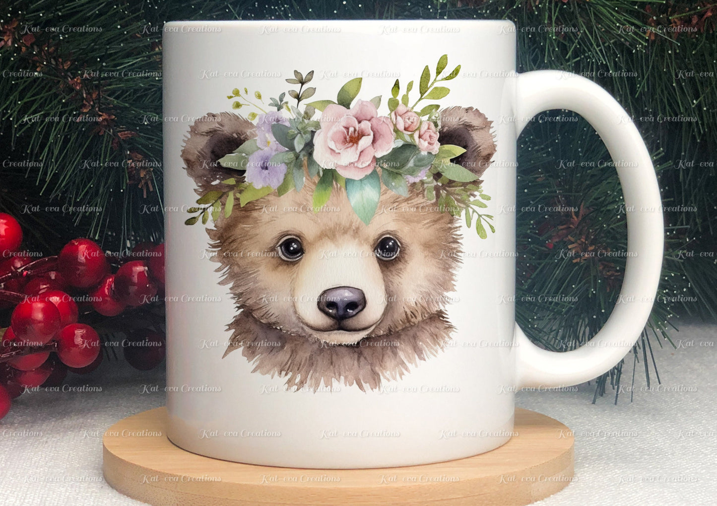 personalised bear mug. Gorgeous Floral Bear Cup. Ideal for birthday, secret santa, stocking filler or Christmas present