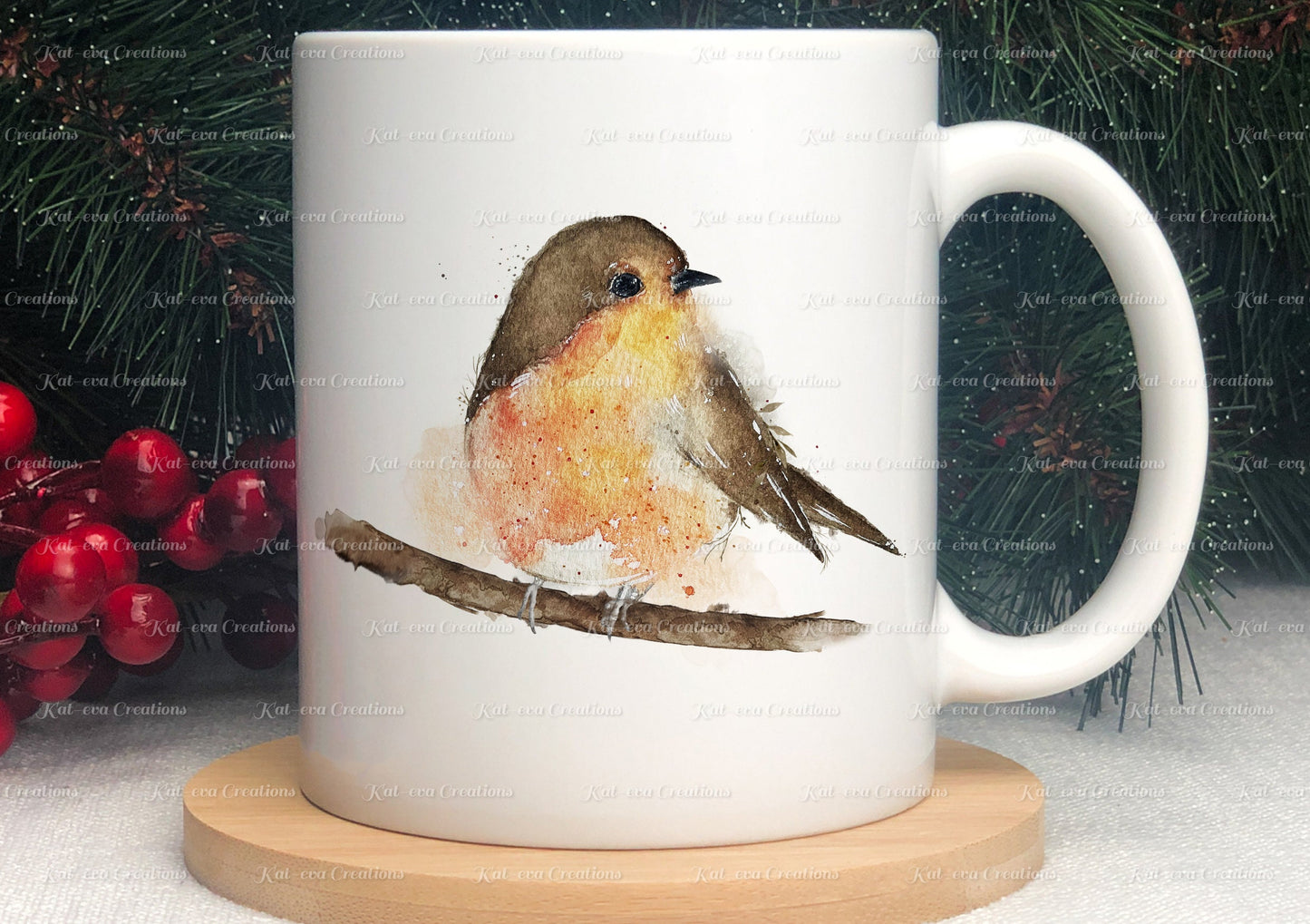 Robin mug. stunning Christmas robin available with or without flowers. Ideal for christmas eve box, secret Santa or Christmas gift