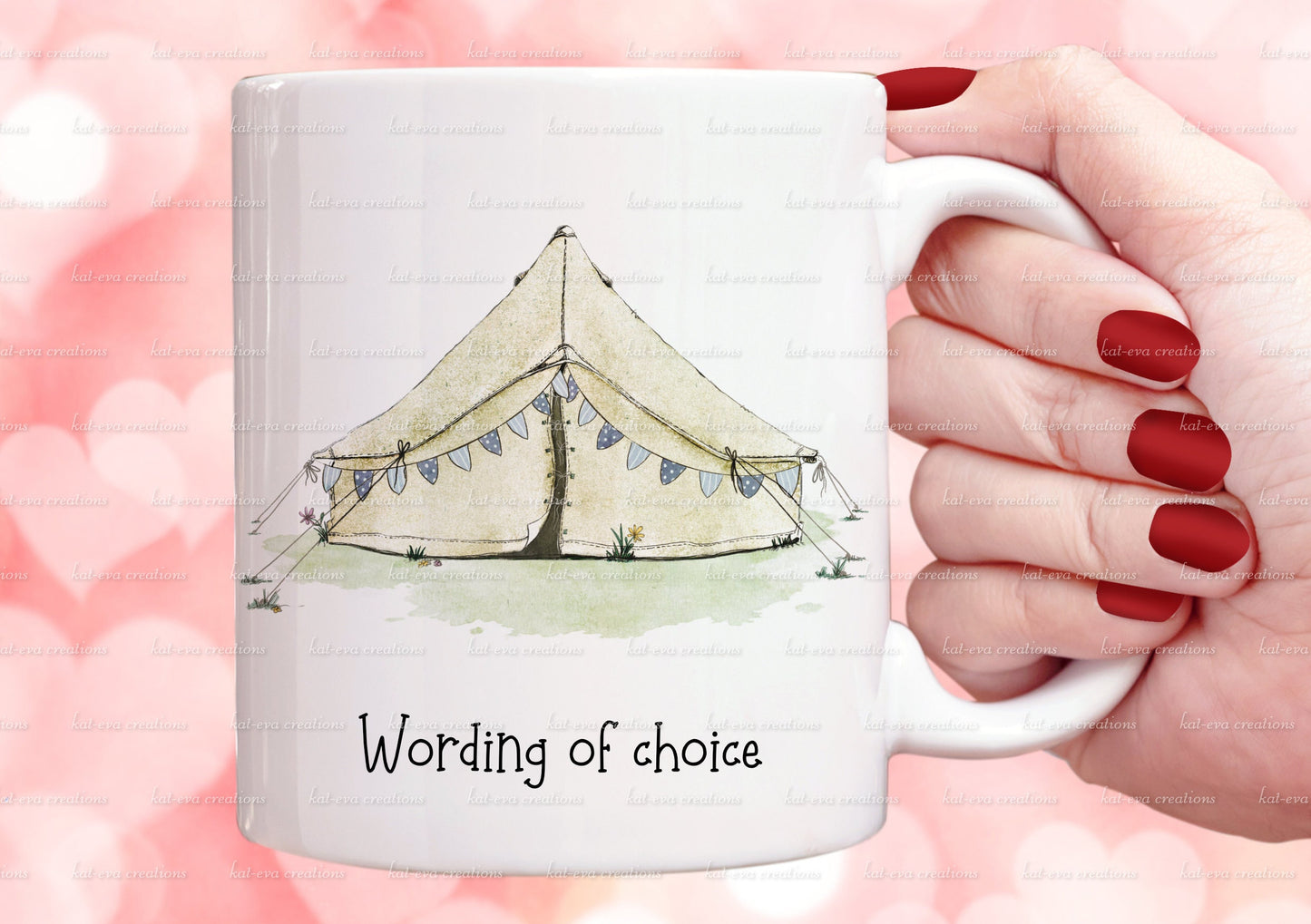 bell tent mug. personalised vintage tent cup. choice of colours