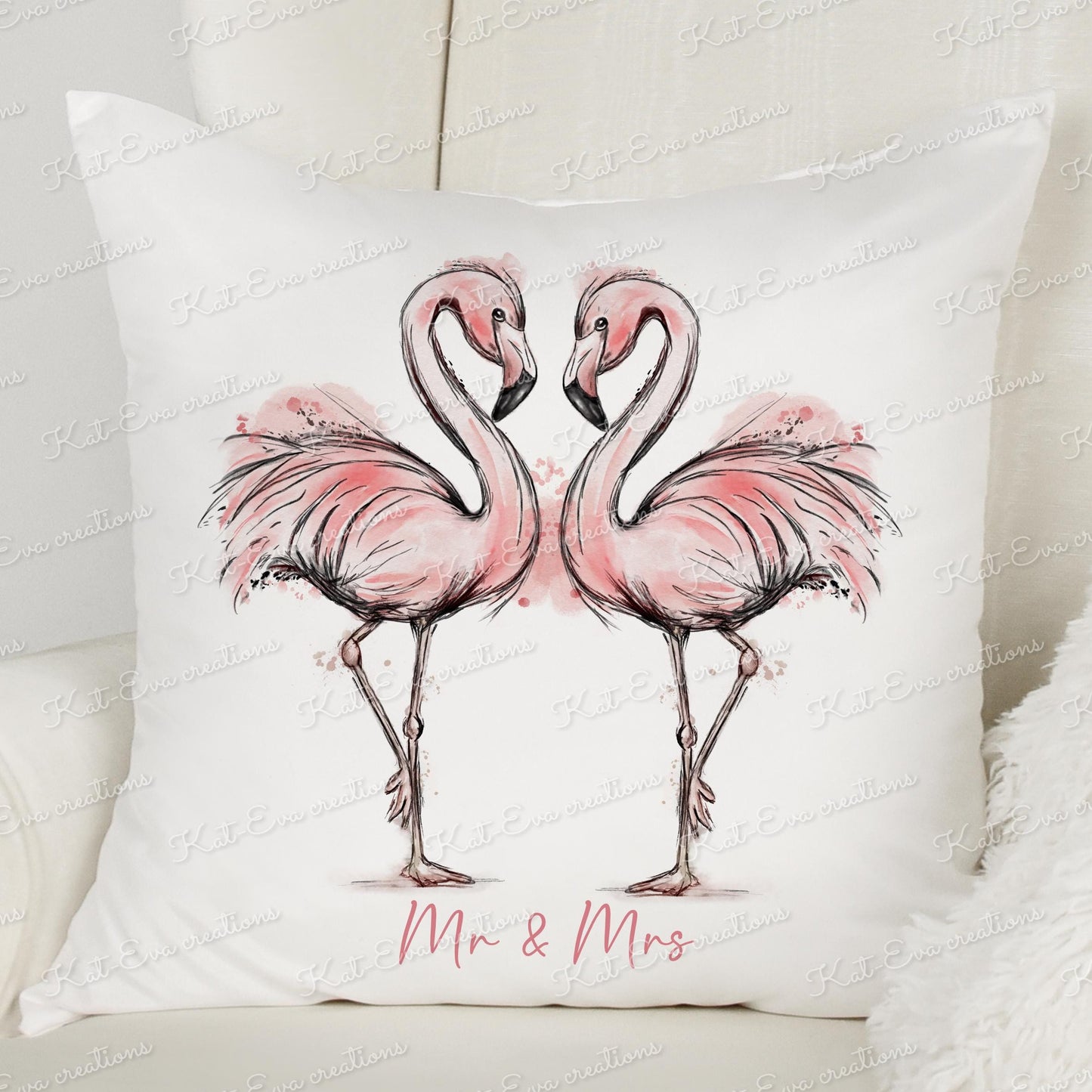 Flamingo cushion. flamingo wedding pillow. Personalised cushion. Mothers day gift. Birthday present. Wedding, engagement, anniversary