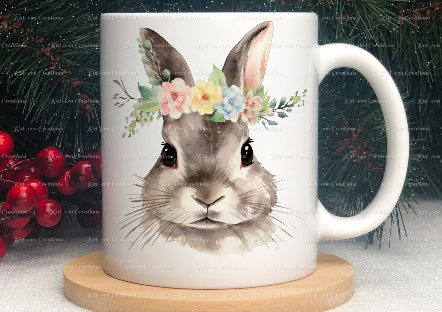 personalised Rabbit mug. Gorgeous Floral Bunny Cup. Ideal for birthday, secret santa, stocking filler or Christmas present