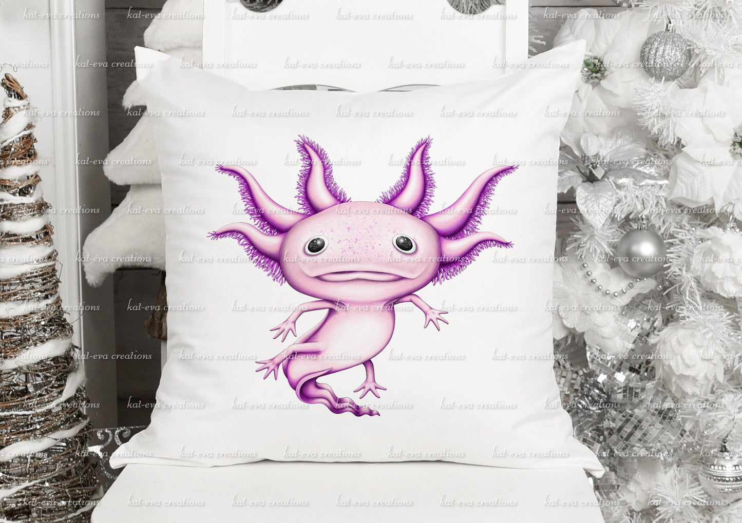 Personalised axolotl cushion.