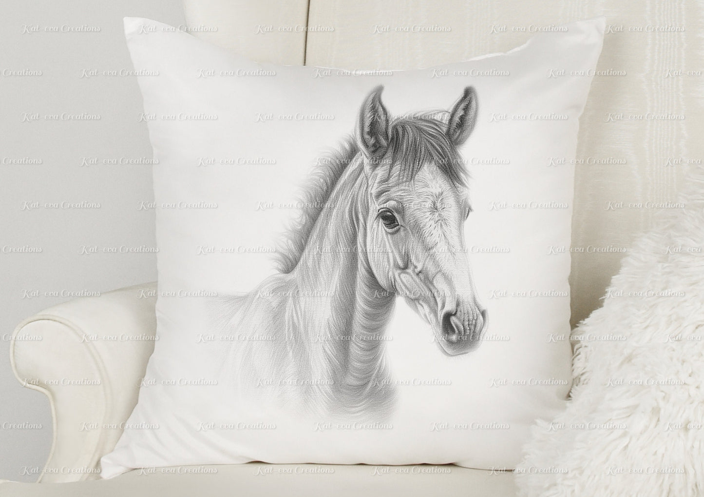 Horse cushion. personalised sketch horse / foal pillow. ideal christmas, secret santa, stocking filler, or birthday gift