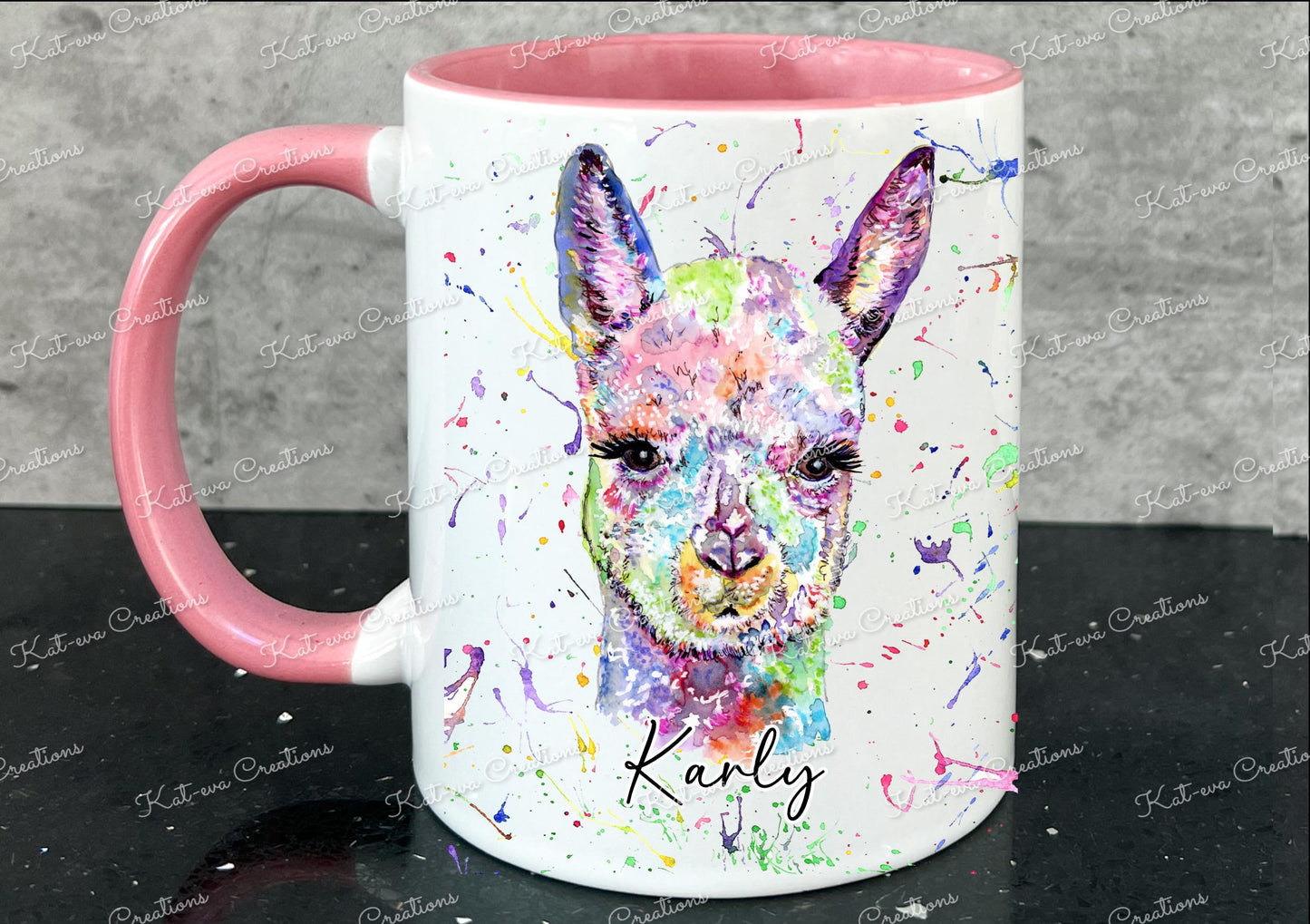 Personalised alpaca mug, llama cup. Ideal birthday or christmas gift, Secret santa present or stocking filler. watercolour animal mug
