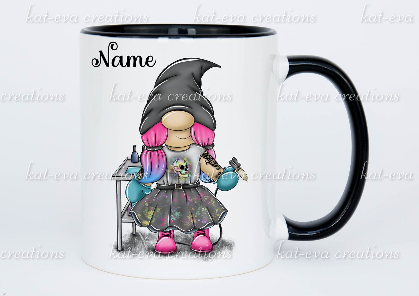tattooist gnome, gonk gonkette personalised mug or mug and coaster set