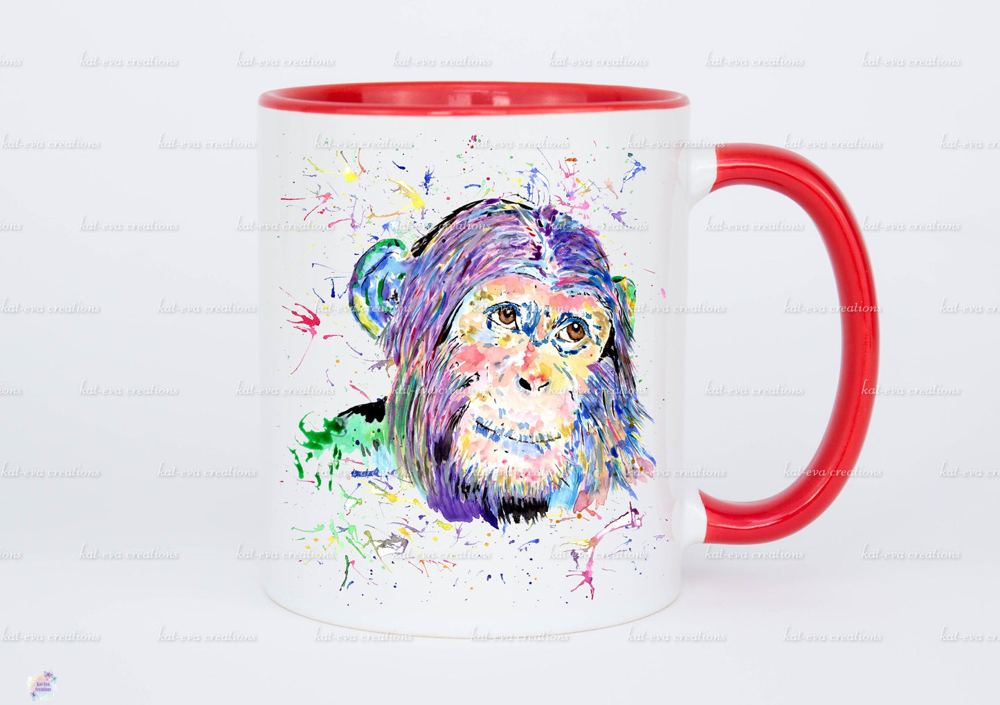 personalised watercolour chimp 11oz mug or mug and coaster set