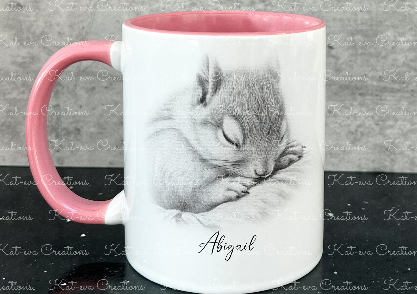 sleeping squirrel mug. Personalised squirrel cup. Ideal gift for Christmas. Birthday, secret santa or stocking filler