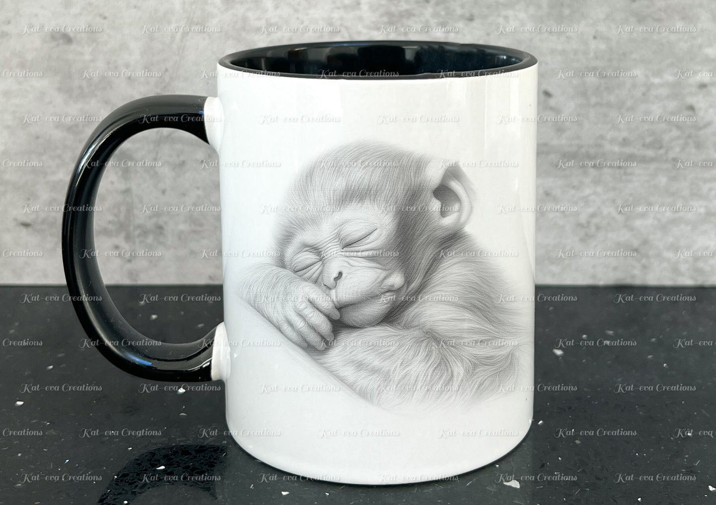 sleeping monkey mug. Personalised baby monkey / chimp cup. Ideal gift for Christmas. Birthday, secret santa or stocking filler