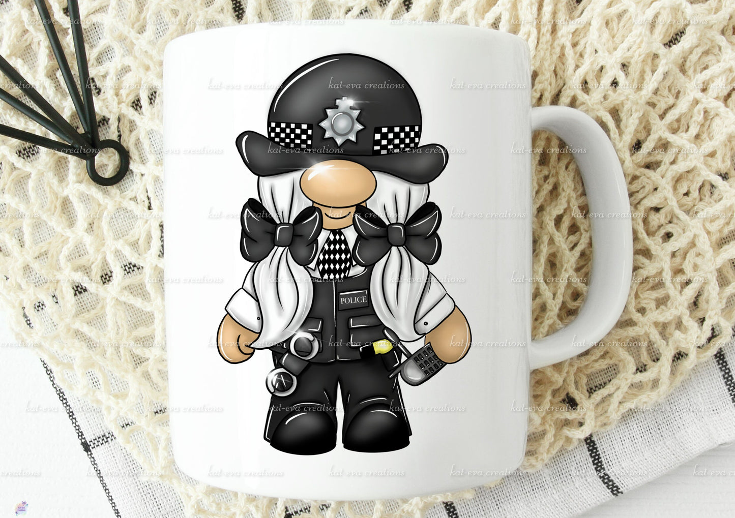 police man police lady pc gnome, gnomette, gonk, gonkette personalised mug or mug and coaster set